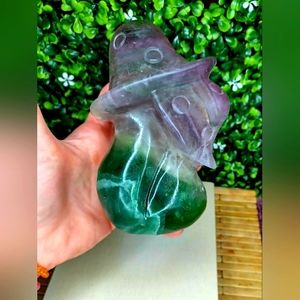 ●~¤ Large Rainbow Fluorite Crystal Double Mushrooms Carving ~ New☆